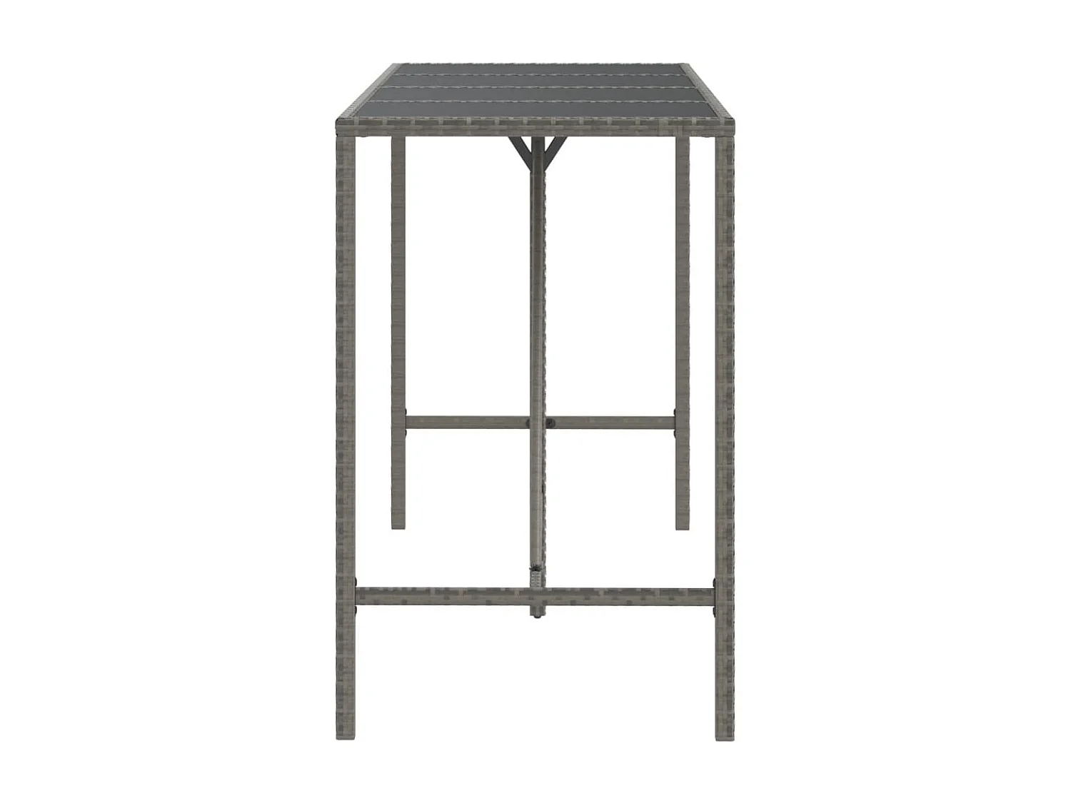 Mesa de bar com tampo de vidro 180x70x110 cm vime PE cinzento