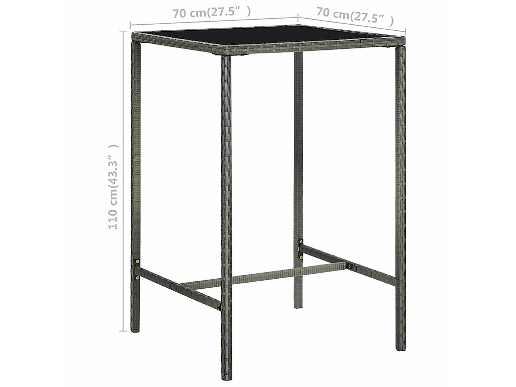Tavolo da Bar da Giardino Grigio 70x70x110 cm Polyrattan Vetro
