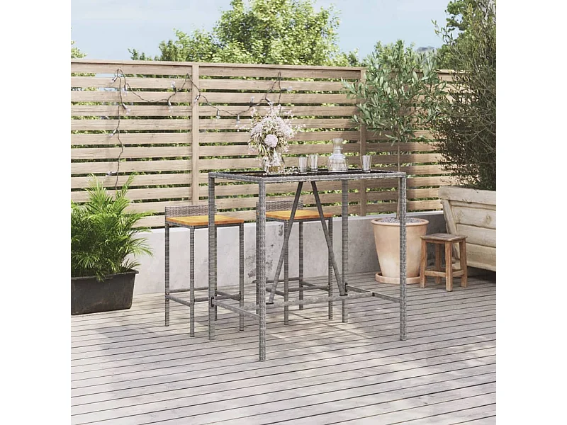 Table de bar et dessus en verre gris 110x70x110 cm poly rotin