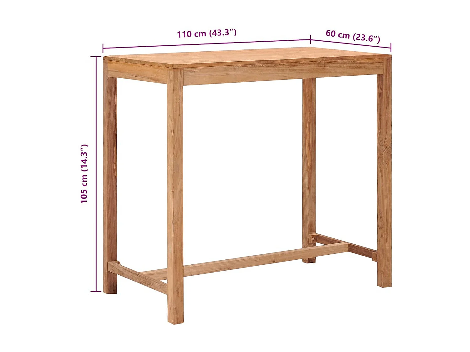 Mesa de bar para jardim 110x60x105 cm madeira de teca maciça