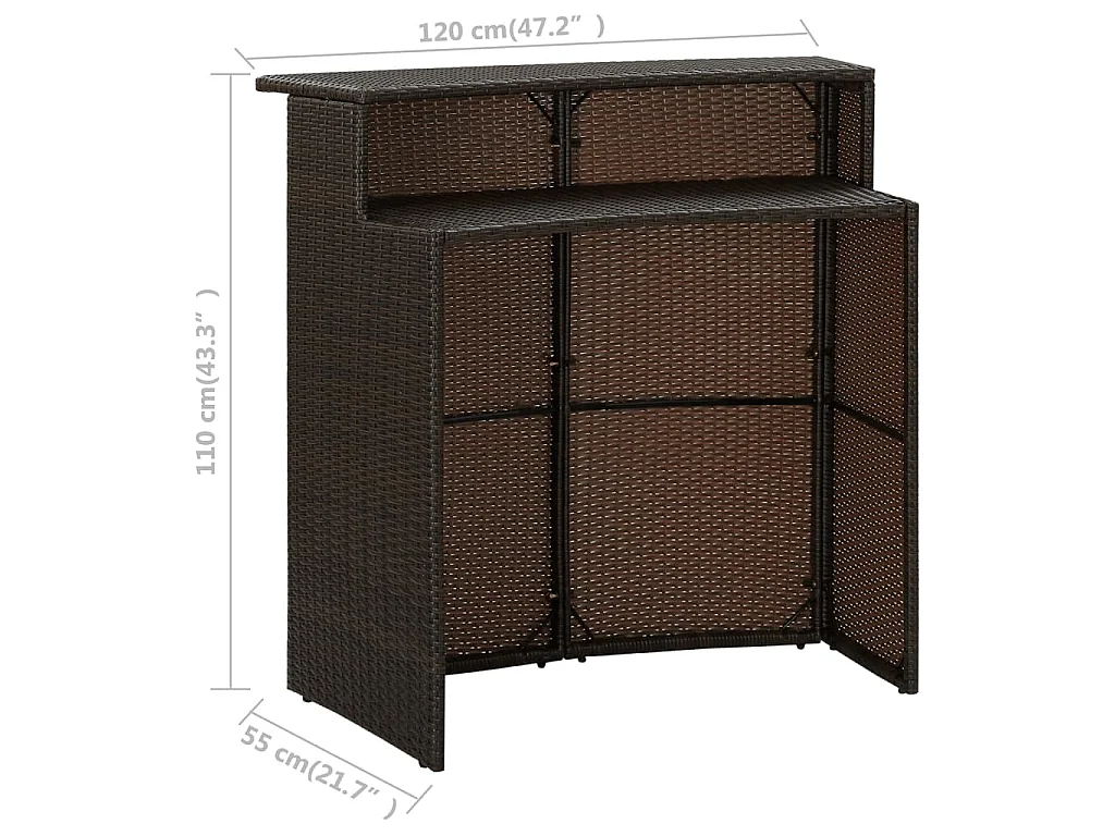 Tavolo da Bar per Esterni Marrone 120x55x110 cm in Polyrattan