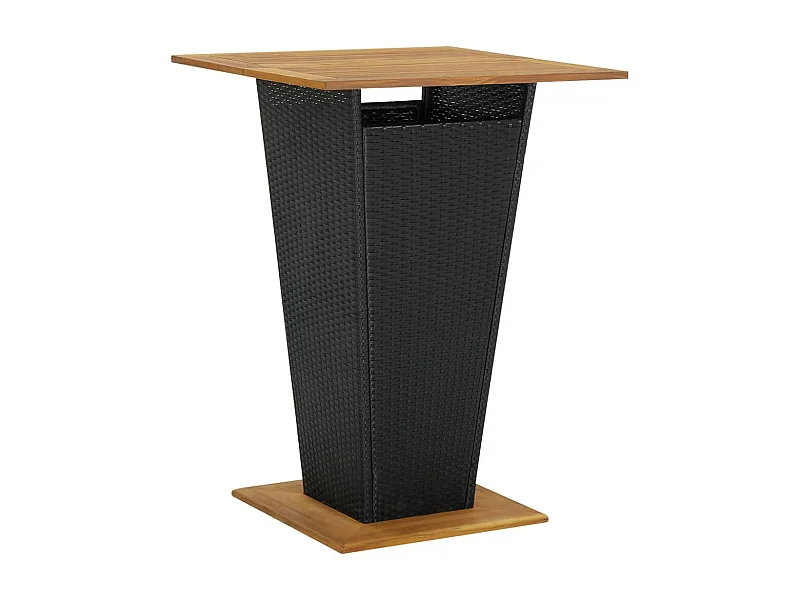Table de bar Noir 80x80x110 cm Résine tressée et bois d'acacia