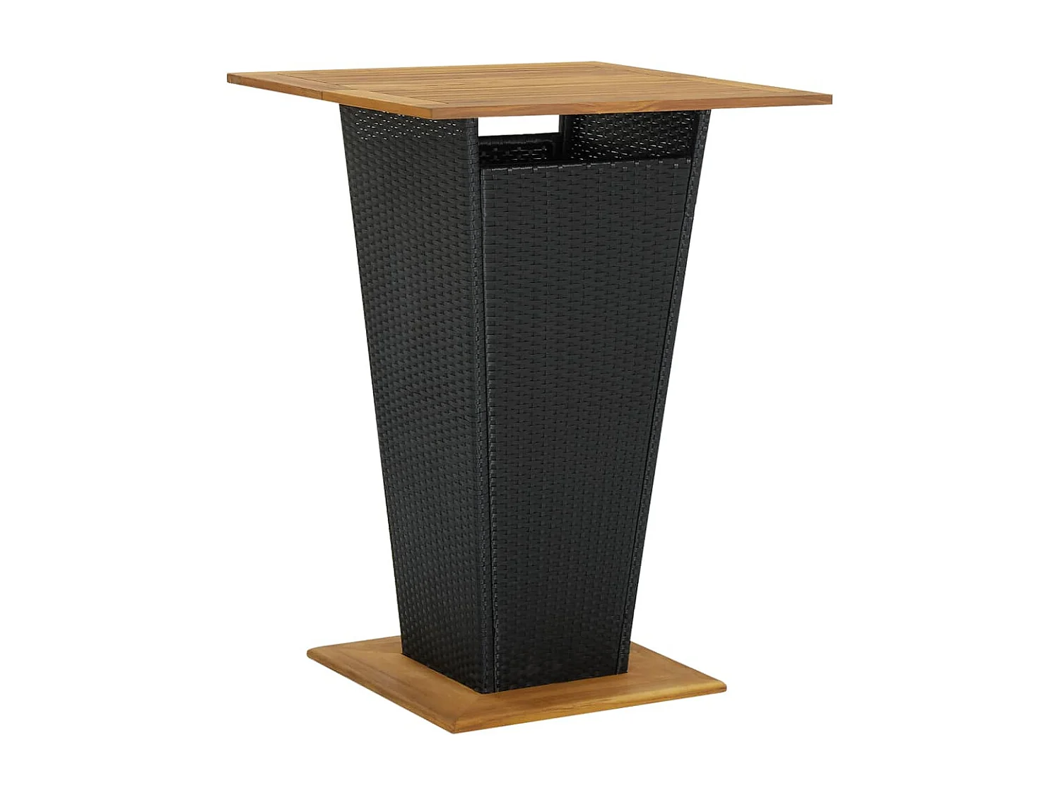 Bartisch Schwarz 80x80x110 cm Poly Rattan und Massivholz Akazie