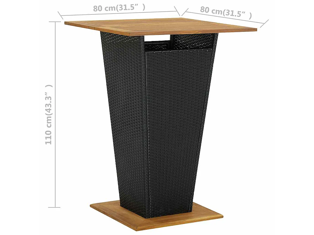 Table de bar Noir 80x80x110 cm Résine tressée et bois d'acacia