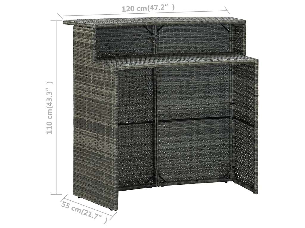 Tavolo da Bar per Esterni Grigio 120x55x110 cm in Polyrattan