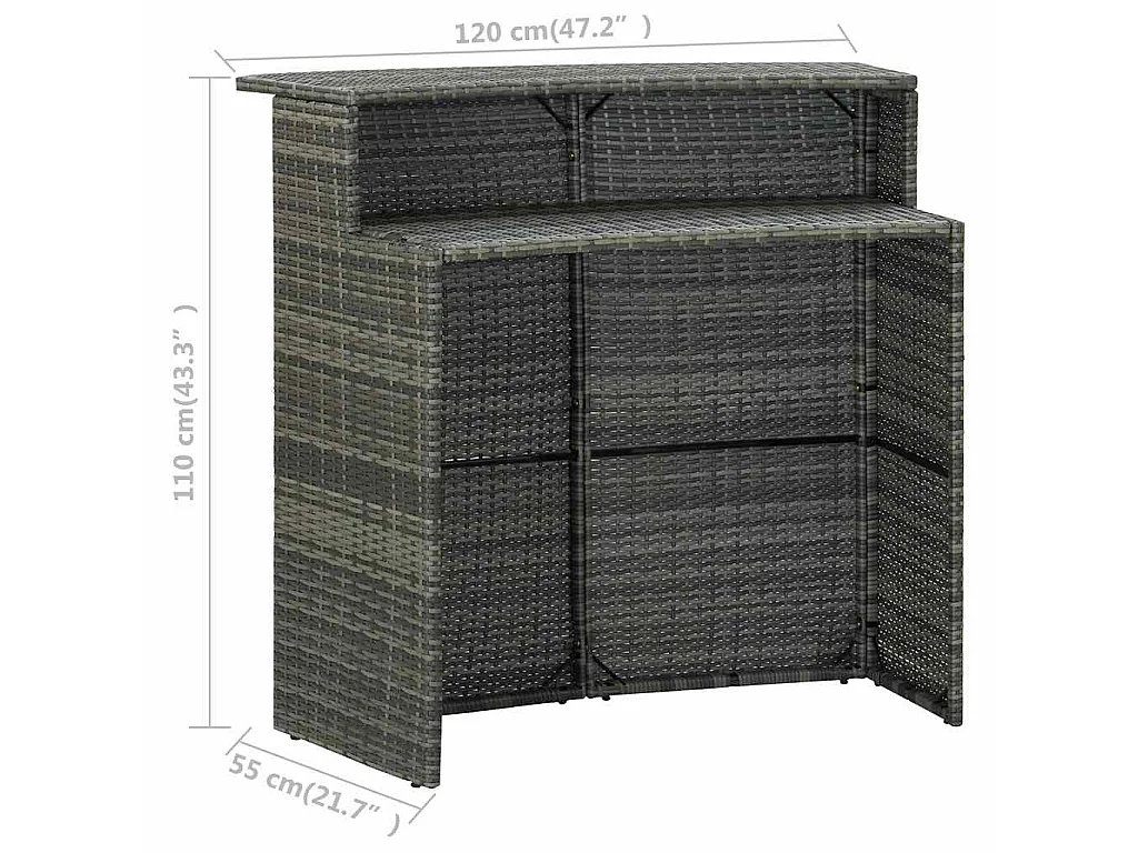 Tavolo da Bar per Esterni Grigio 120x55x110 cm in Polyrattan