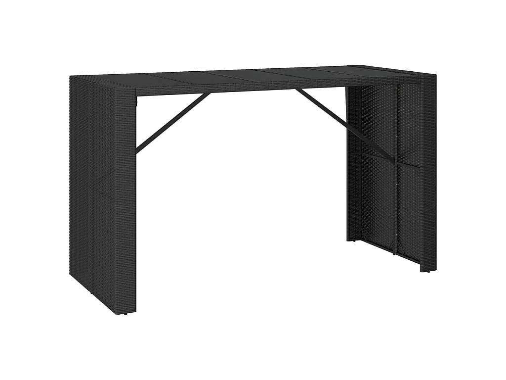 Bartisch mit Glasplatte Schwarz 185x80x110 cm Poly Rattan
