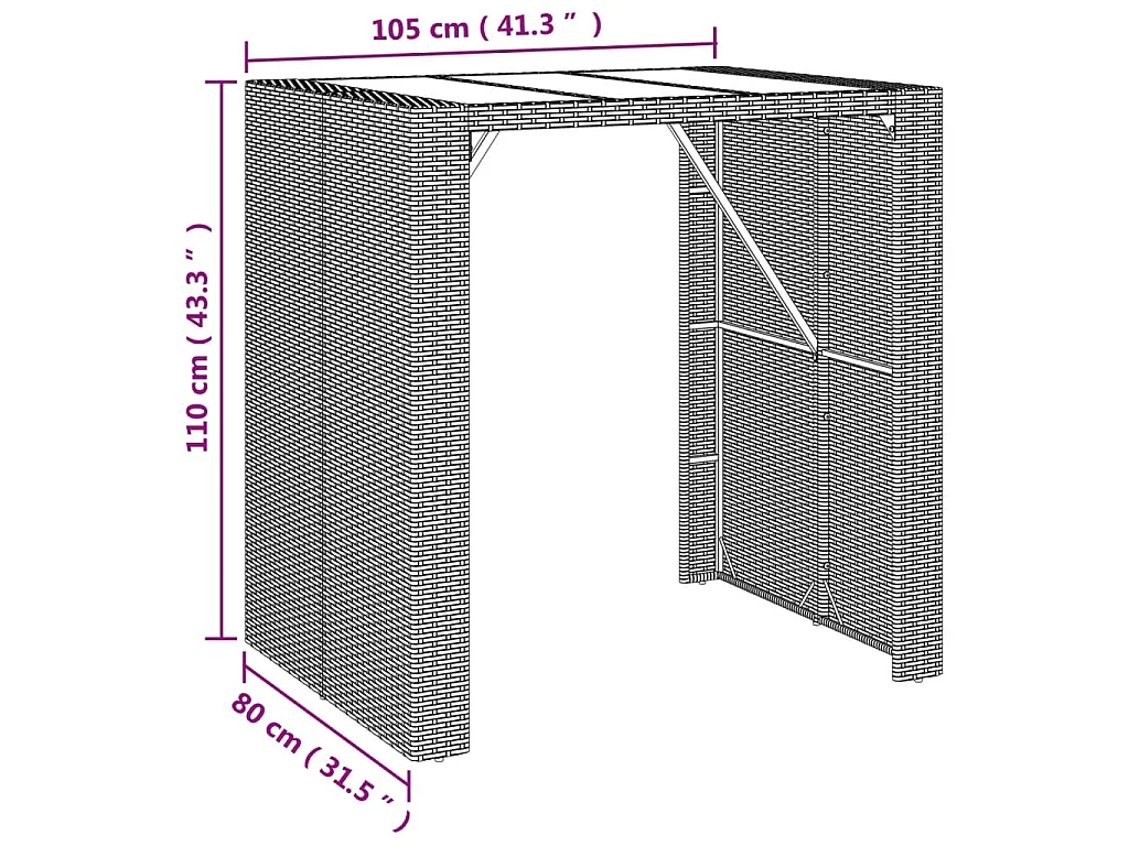 Tavolo Bar con Piano in Vetro Nero 105x80x110 cm Polyrattan
