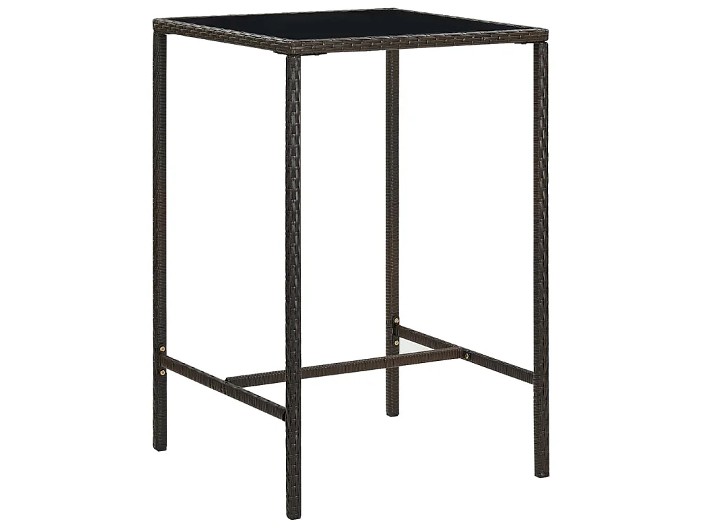 Tavolo da Bar da Giardino Marrone 70x70x110 cm Polyrattan Vetro