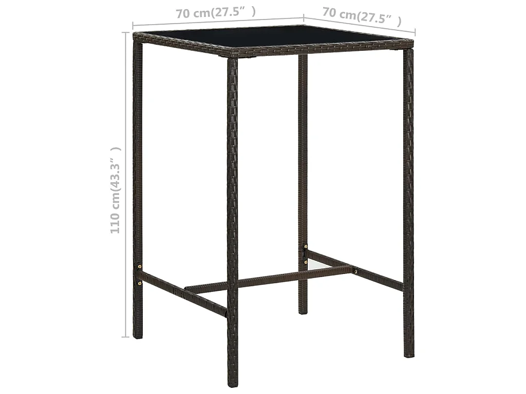 Tavolo da Bar da Giardino Marrone 70x70x110 cm Polyrattan Vetro