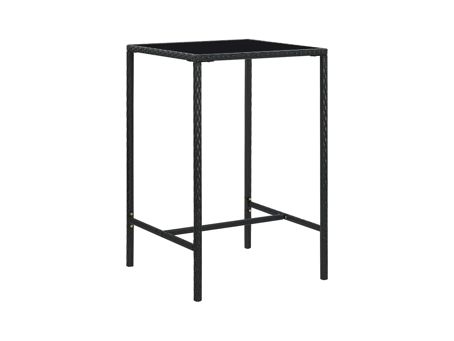 Table de bar de jardin Noir 70x70x110cm Résine tressée et verre