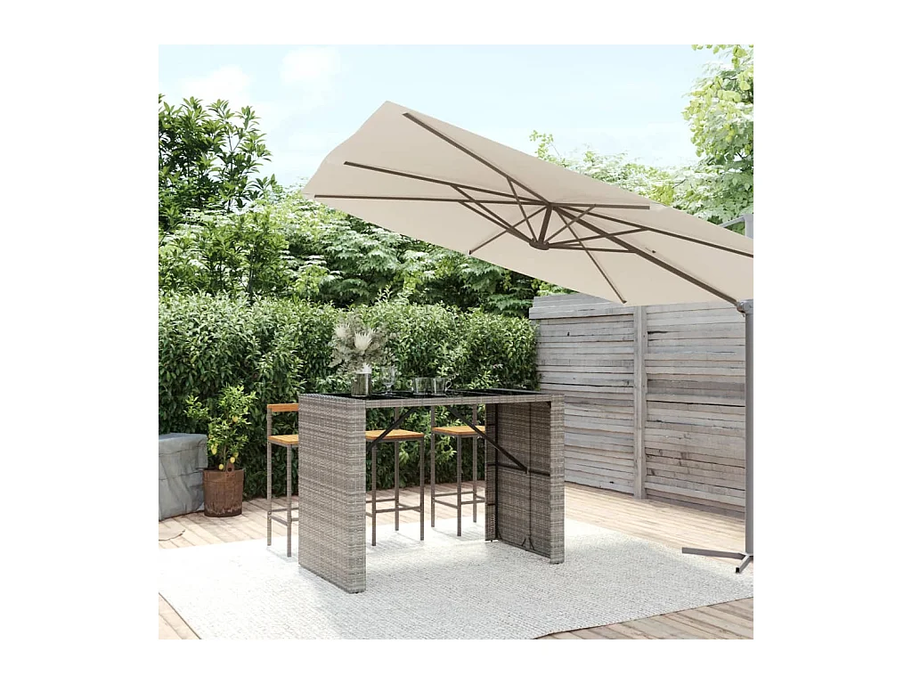 Table de bar et dessus en verre gris 145x80x110 cm poly rotin