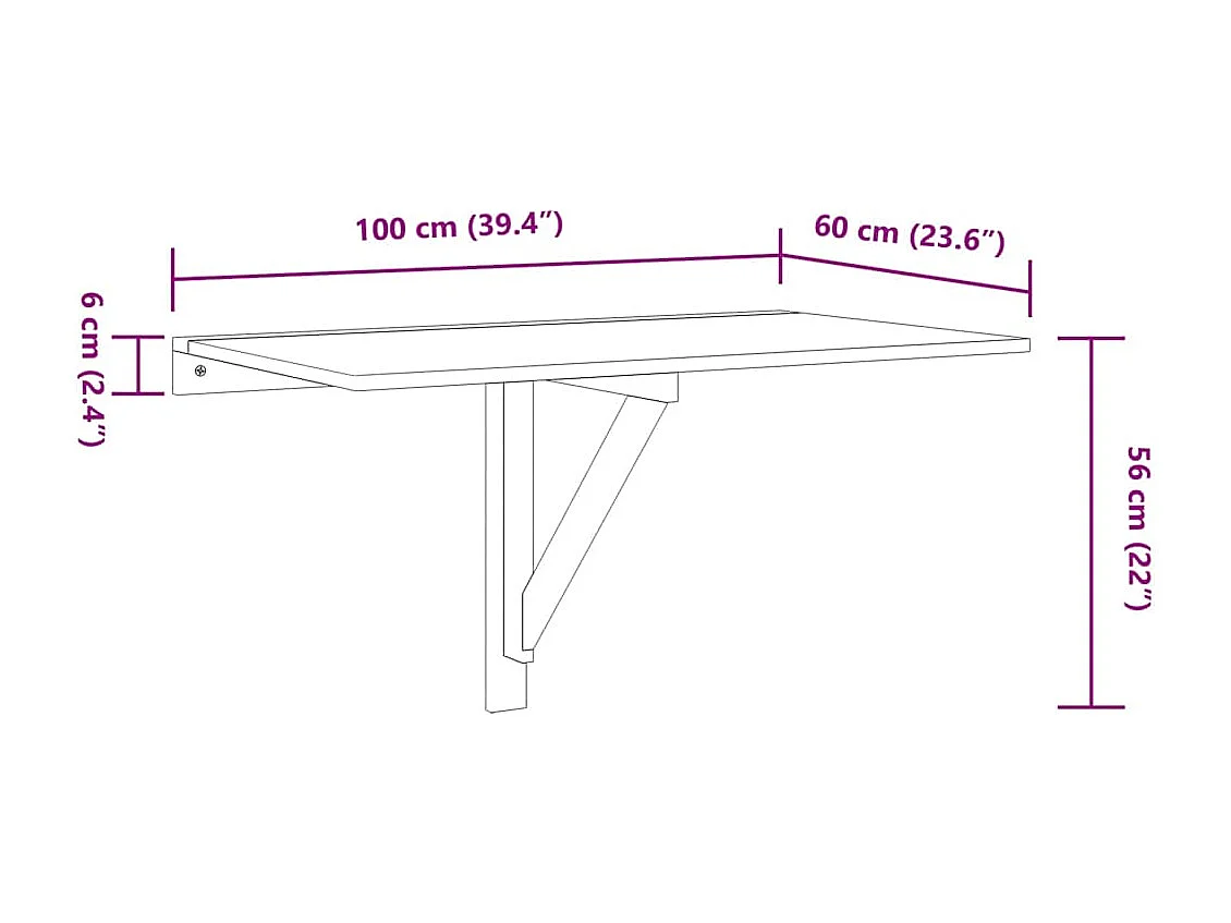Wandtafel inklapbaar 100x60x56 cm bewerkt hout bruineiken