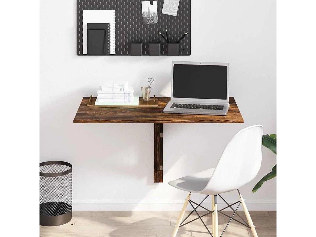 Tavolino Parete Pieghevole Rovere Fumo 100x60x56 cm Multistrato