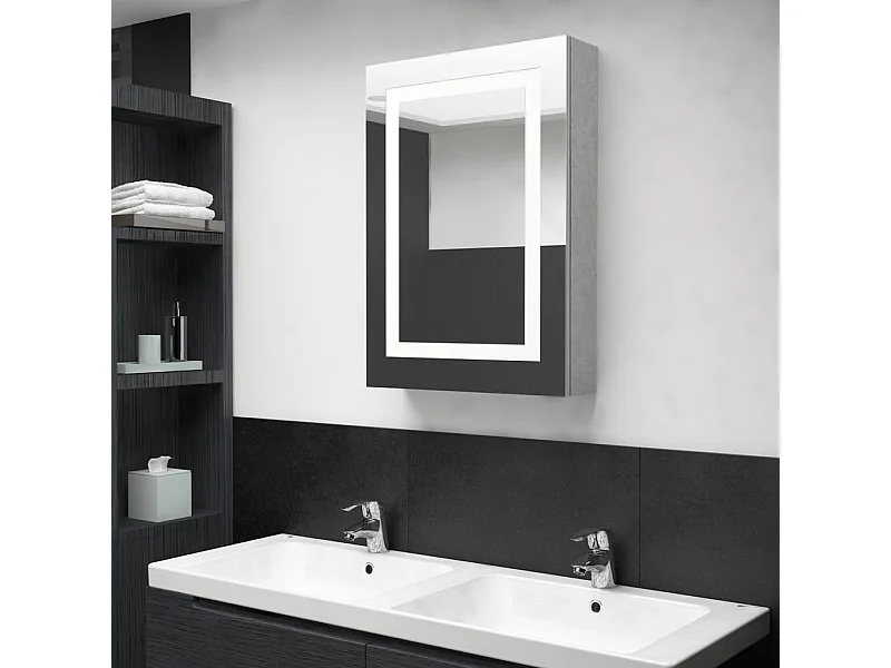 Armadietto Bagno con Specchio e LED Grigio Cemento 50x13x70 cm