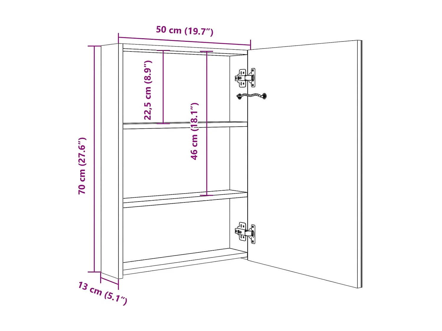 Armoire de salle de bain à miroir LED gris béton 50x13x70 cm