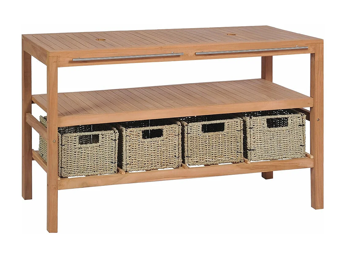 Móvel lavatório c/ 4 cestos casa banho teca maciça 132x45x75 cm