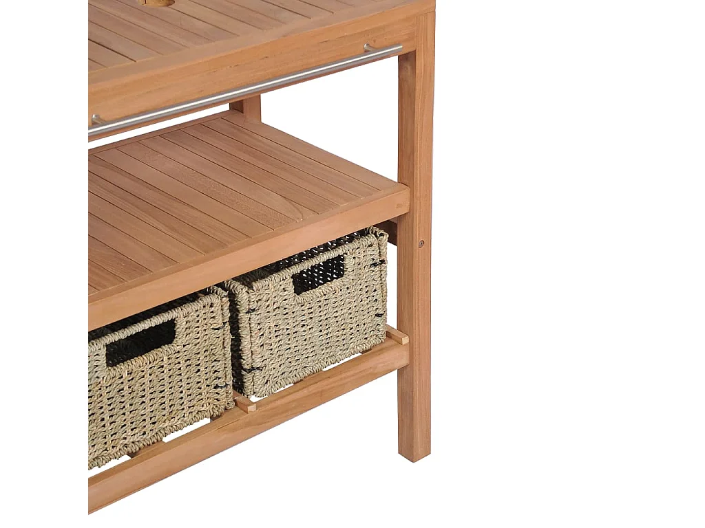 Móvel lavatório c/ 4 cestos casa banho teca maciça 132x45x75 cm