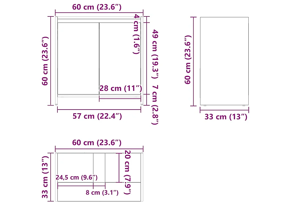 Badkamerkast 60x33x61 cm bewerkt hout sonoma eikenkleurig