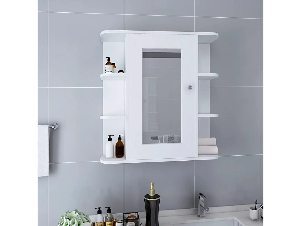 Armario de baño con espejo blanco 66x17x63 cm MDF