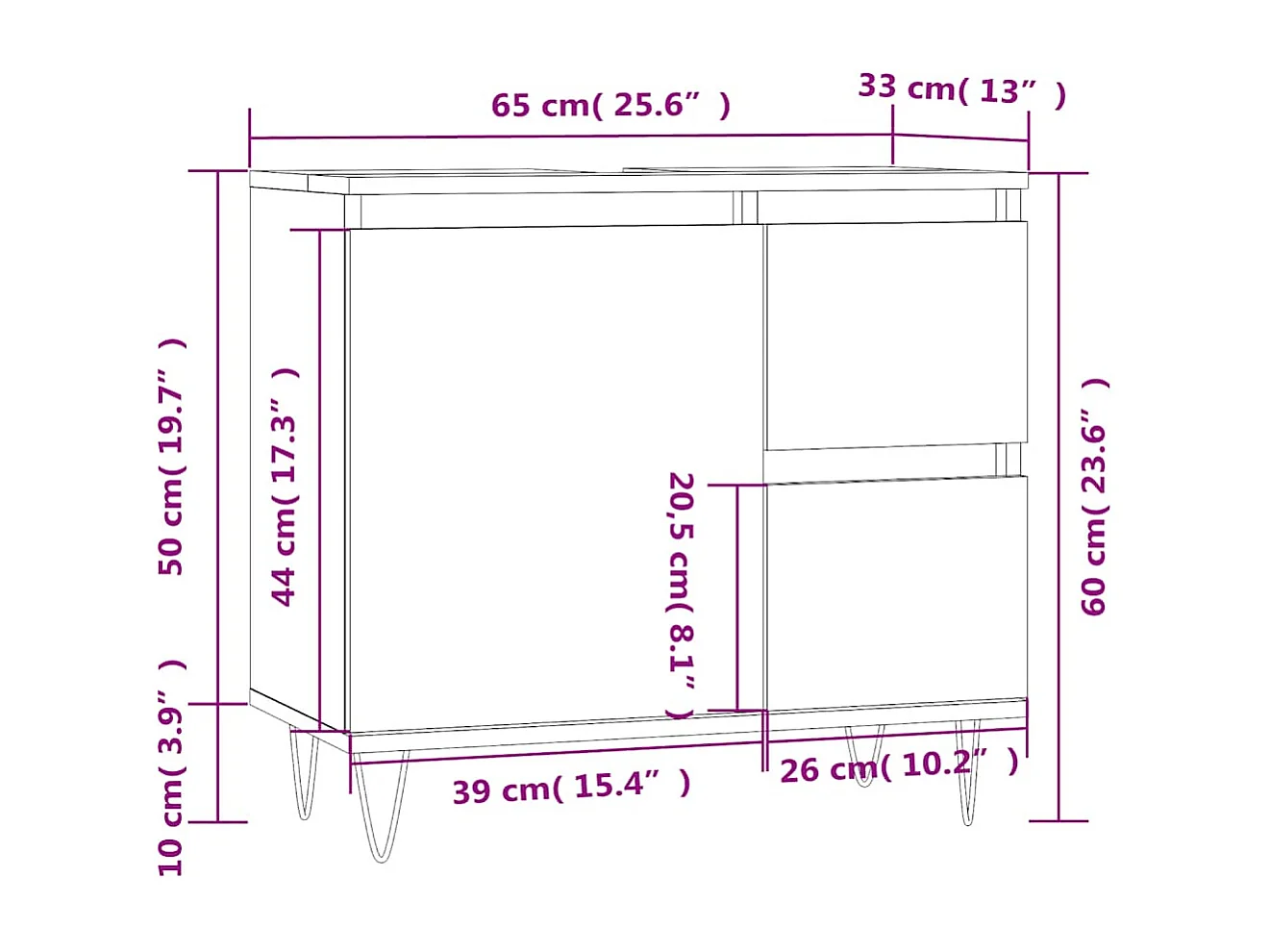 Armoire de salle de bain blanc 65x33x60 cm bois d'ingénierie