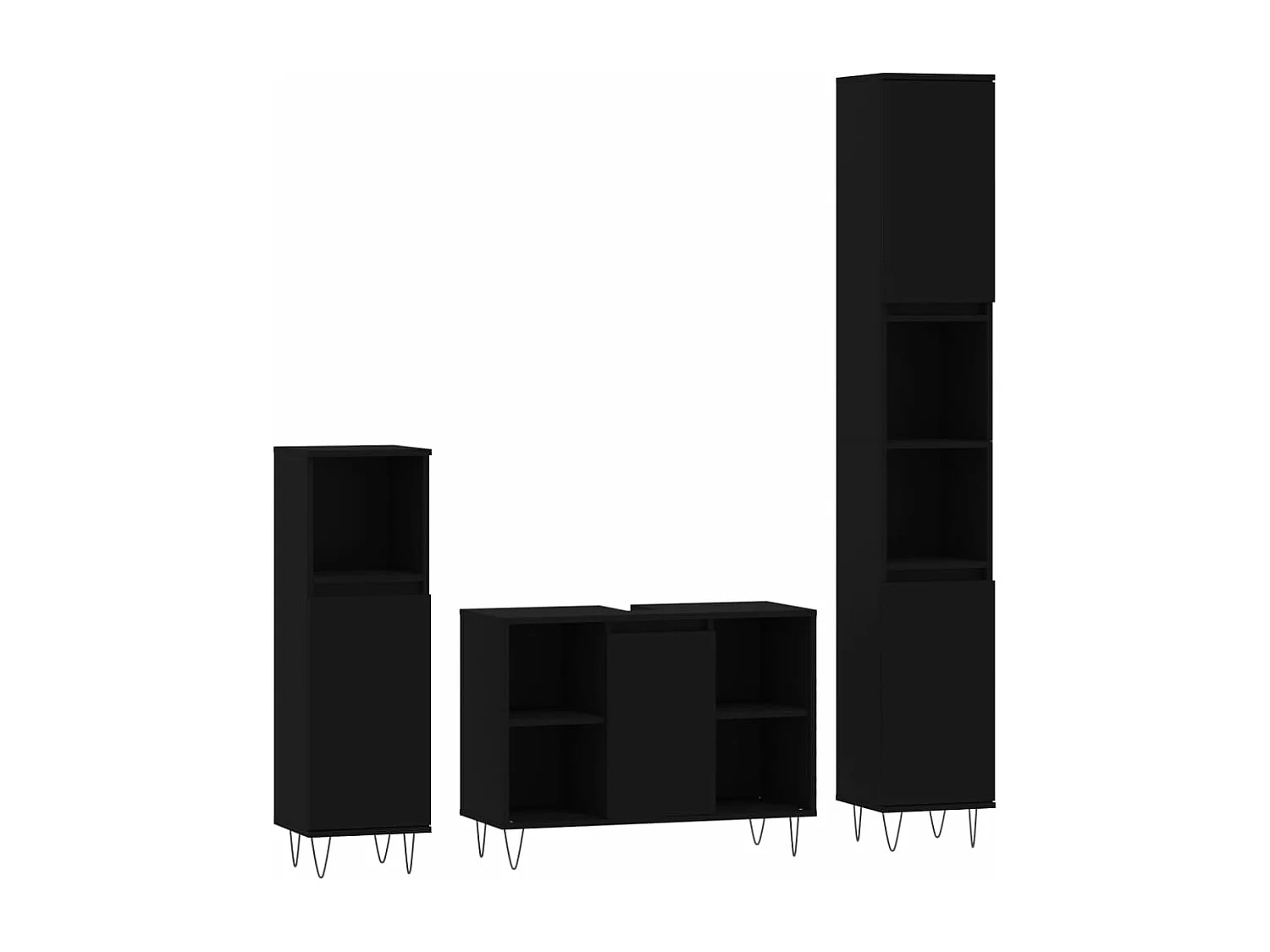 3 pcs conjunto móveis casa de banho derivados de madeira preto