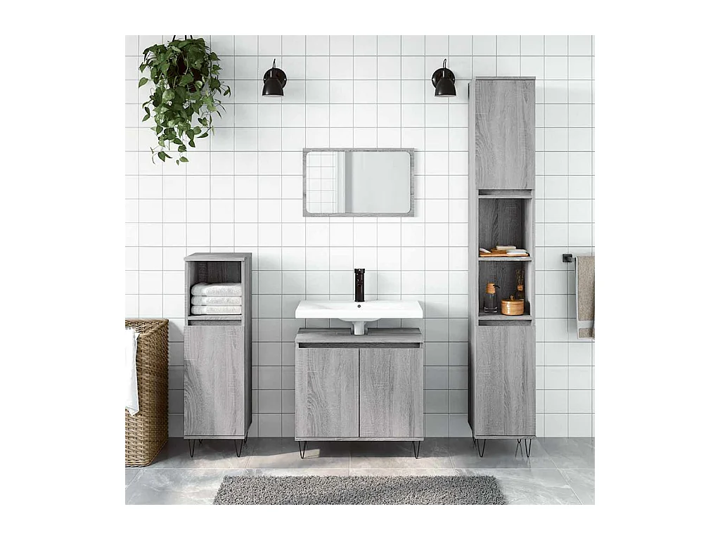 Badschrank Grau Sonoma 58x33x60 cm Holzwerkstoff