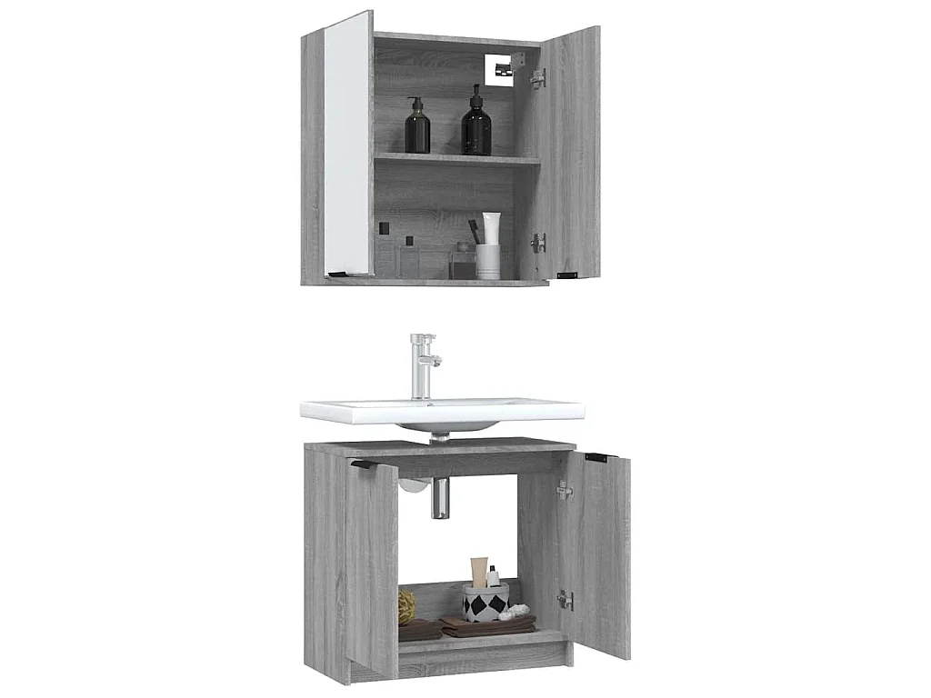 Ensemble d'armoires de salle de bain 2 pcs sonoma gris