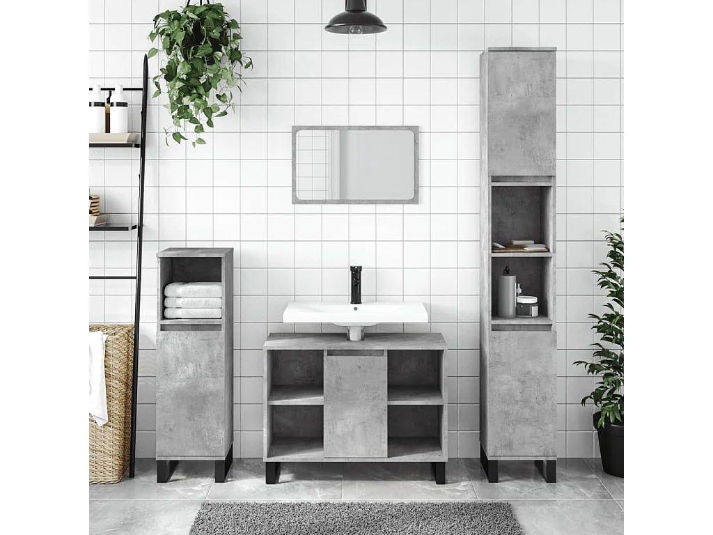 Badkamerkast 80x33x60 cm bewerkt hout betongrijs