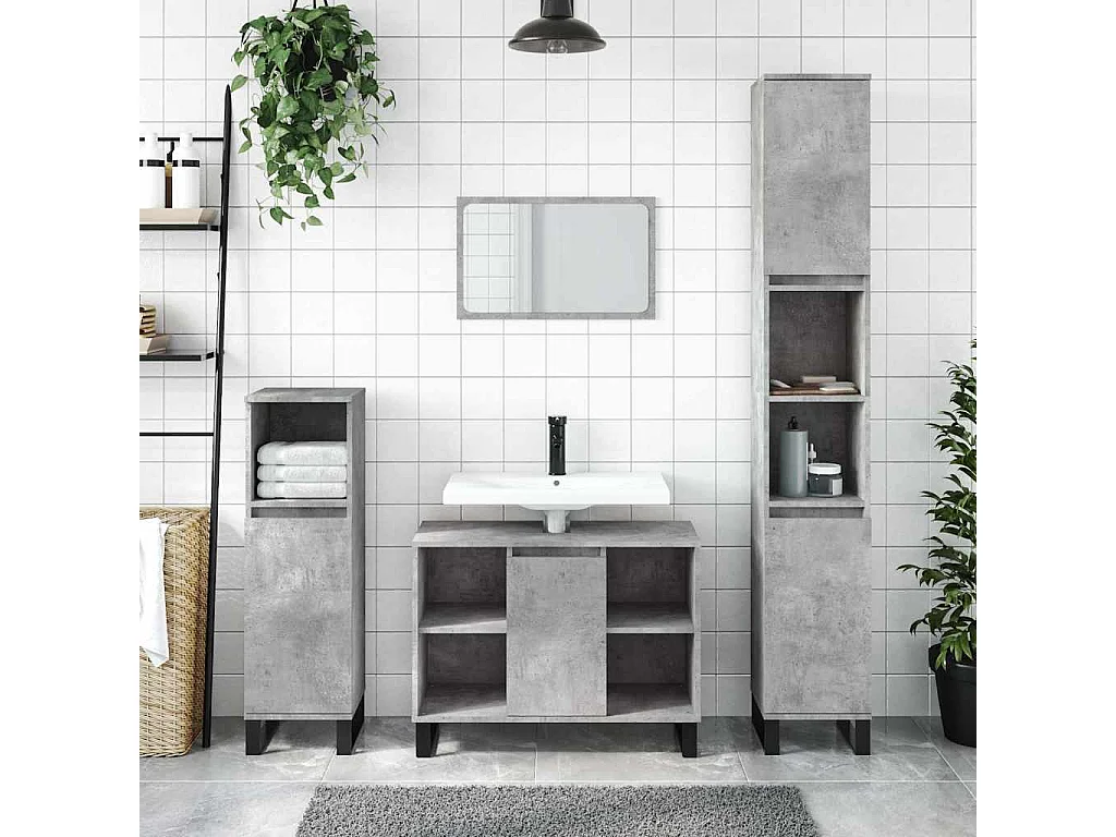 Mueble de baño madera de ingeniería gris hormigón 80x33x60 cm