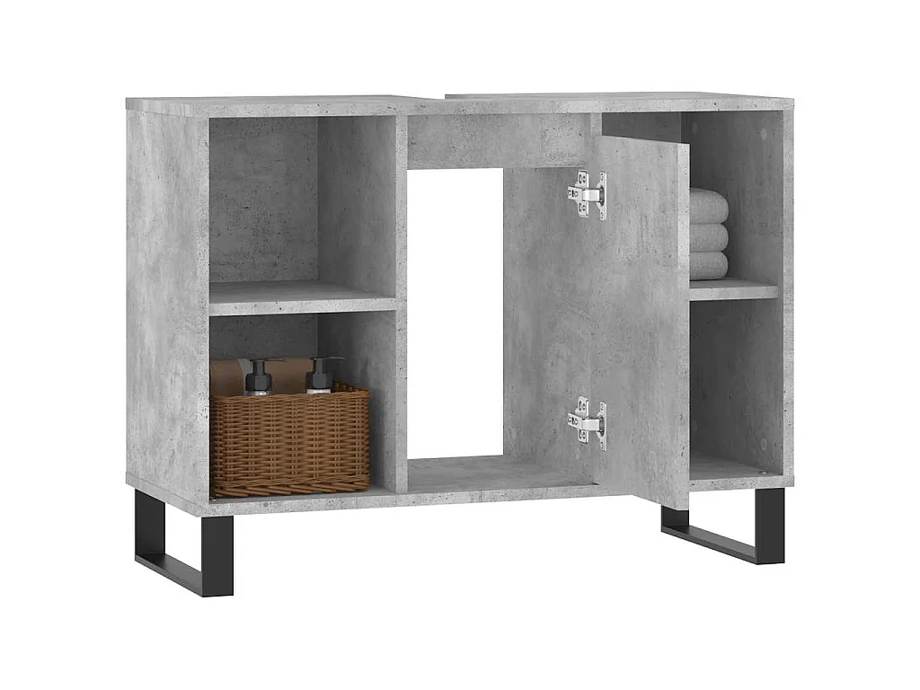 Armadietto da Bagno Grigio Cemento 80x33x60cm Legno Multistrato