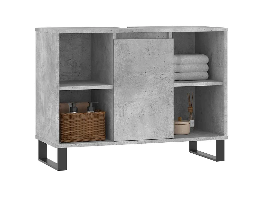 Armadietto da Bagno Grigio Cemento 80x33x60cm Legno Multistrato