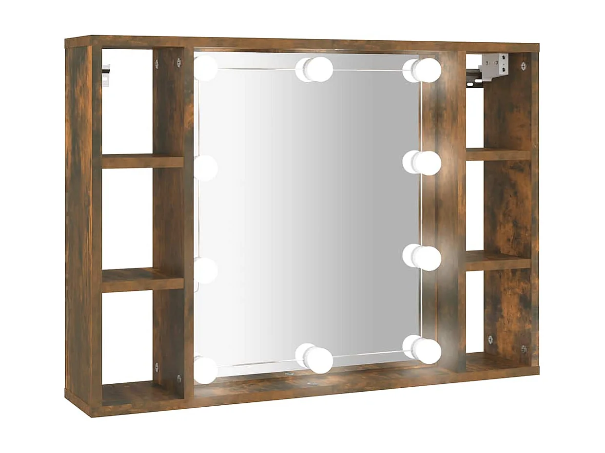 Spiegelkast met LED-verlichting 76x15x55 cm gerookt eikenkleur