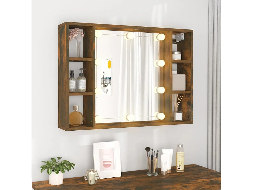 Spiegelkast met LED-verlichting 76x15x55 cm gerookt eikenkleur