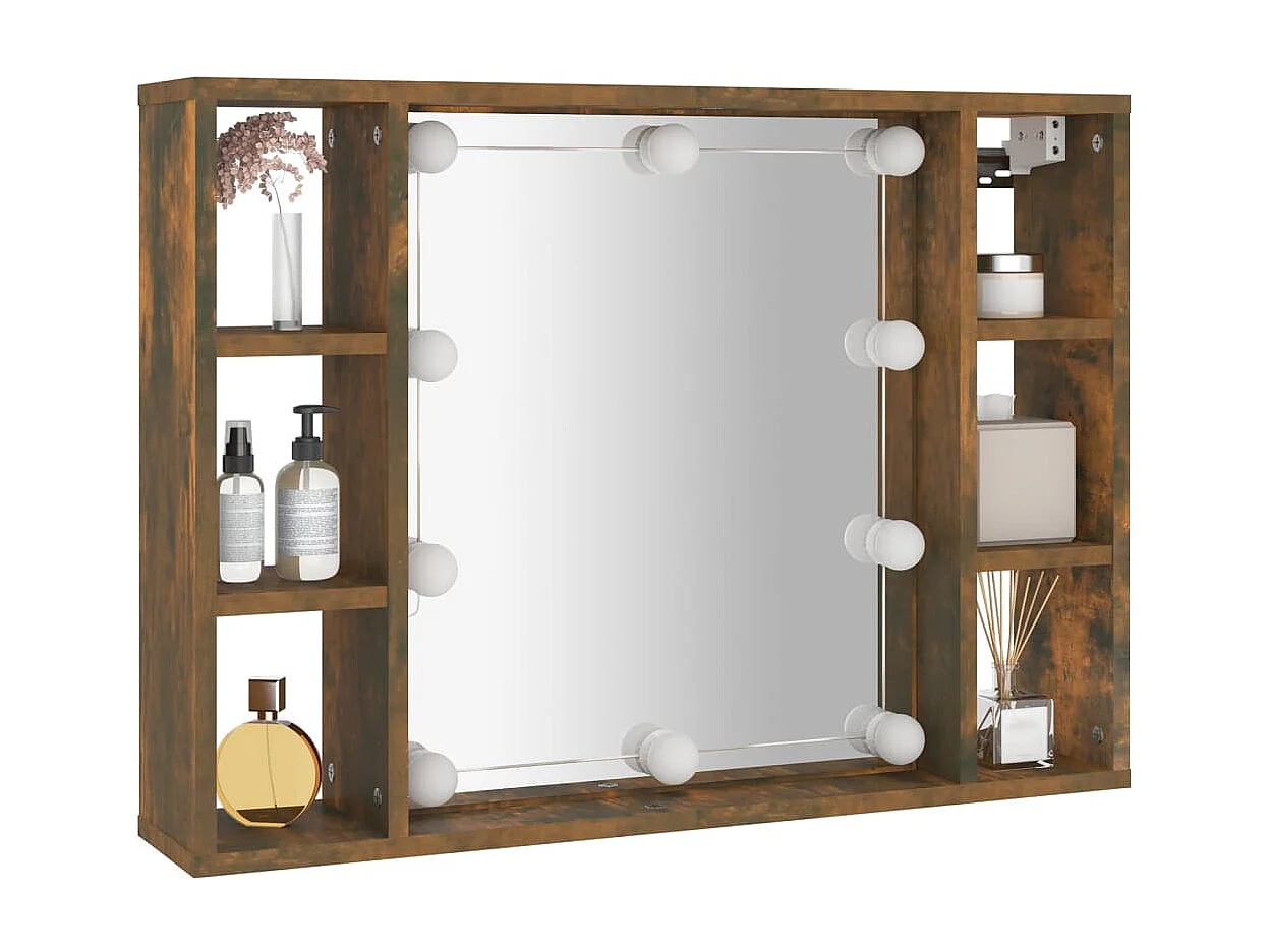 Spiegelkast met LED-verlichting 76x15x55 cm gerookt eikenkleur