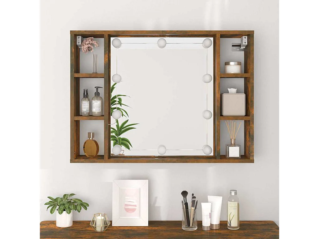 Mobile a Specchio con LED Rovere Fumo 76x15x55 cm