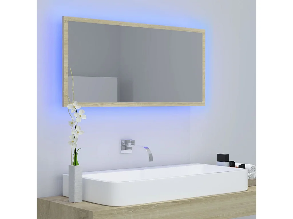 Espelho casa banho c/ LED 90x8,5x37 cm acrílico carvalho sonoma