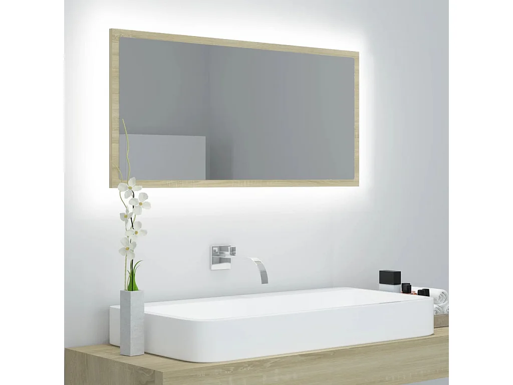 Specchio da Bagno LED Rovere Sonoma 90x8,5x37 cm in Acrilico