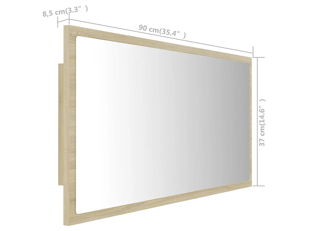 Specchio da Bagno LED Rovere Sonoma 90x8,5x37 cm in Acrilico