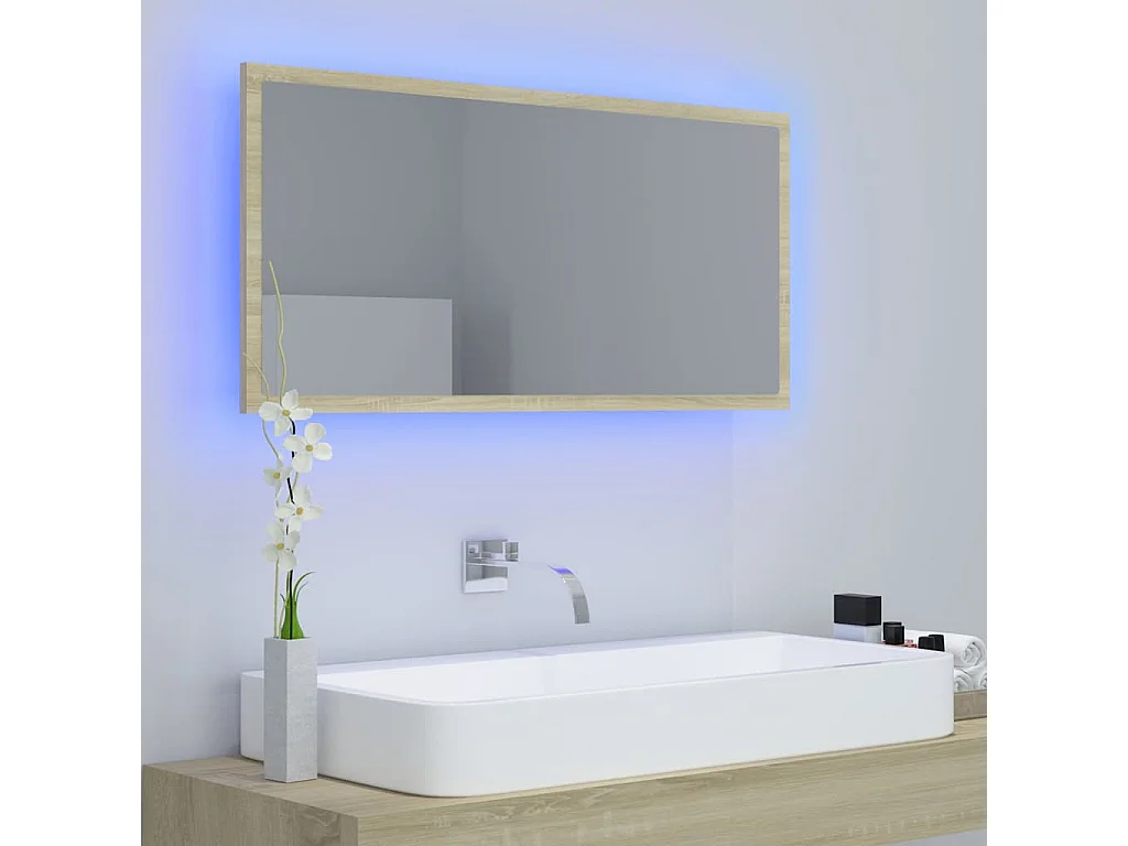 Specchio da Bagno LED Rovere Sonoma 90x8,5x37 cm in Acrilico