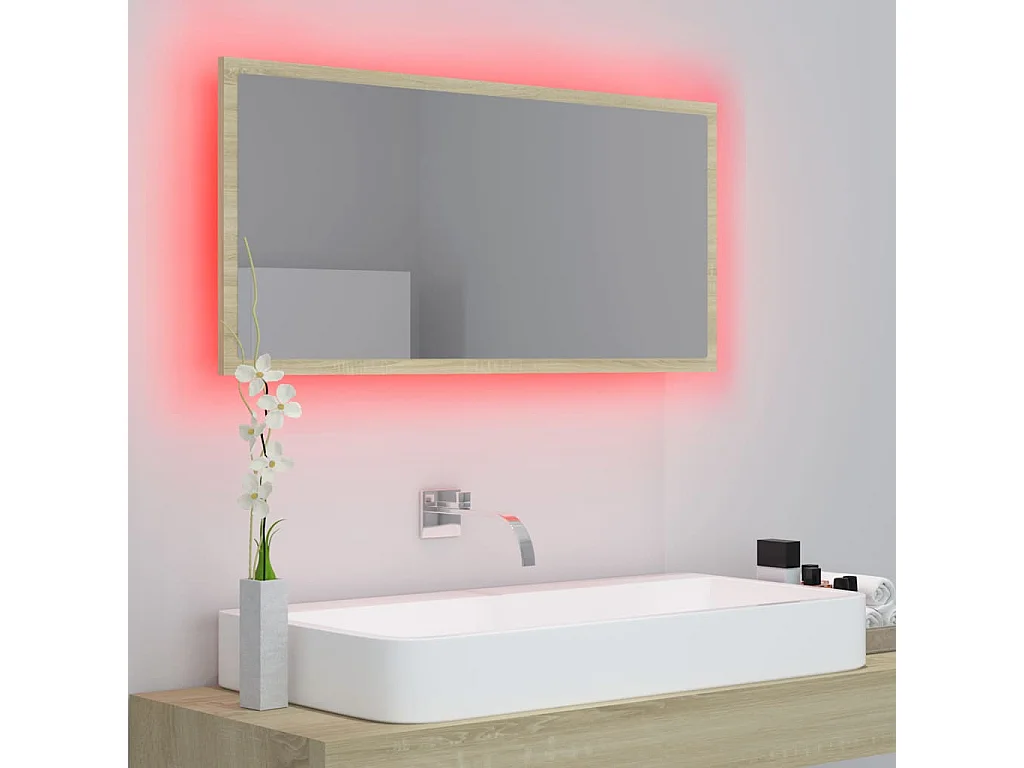Specchio da Bagno LED Rovere Sonoma 90x8,5x37 cm in Acrilico