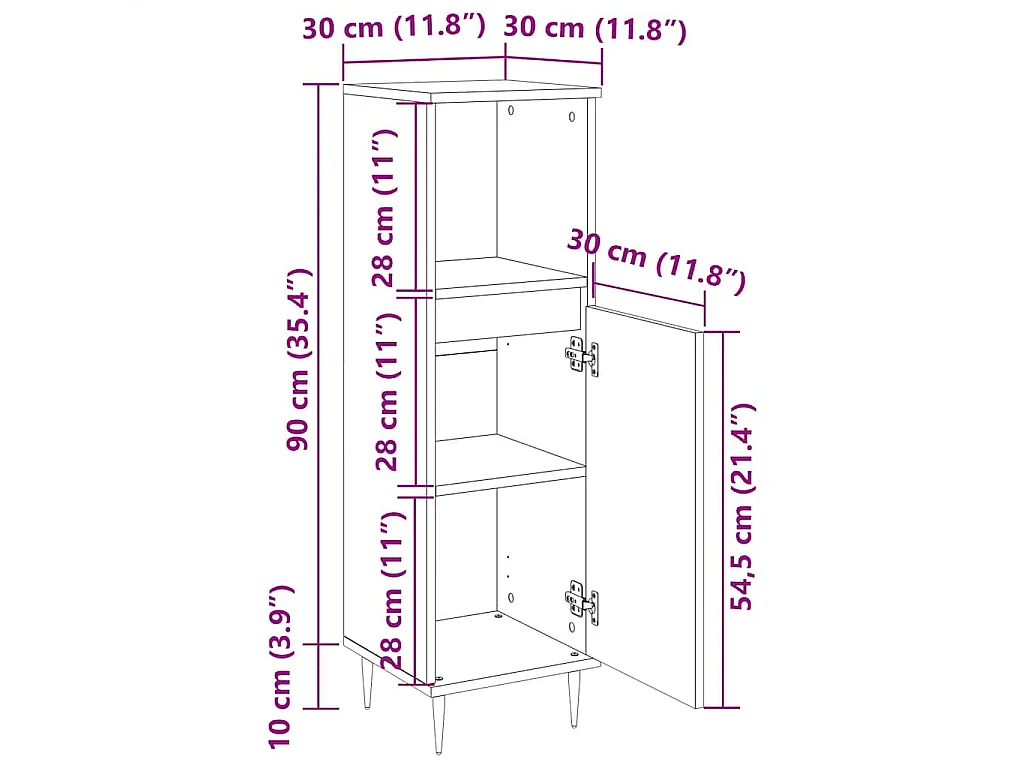 Armoire de salle de bain noir 30x30x100 cm bois d'ingénierie