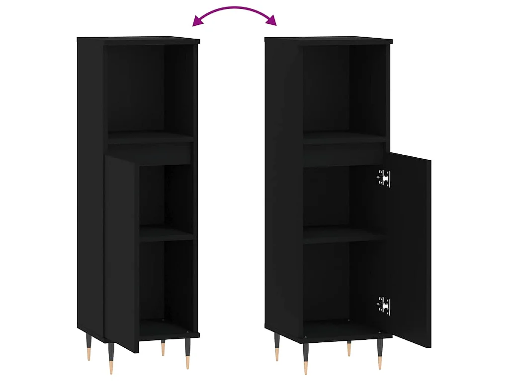 Armoire de salle de bain noir 30x30x100 cm bois d'ingénierie