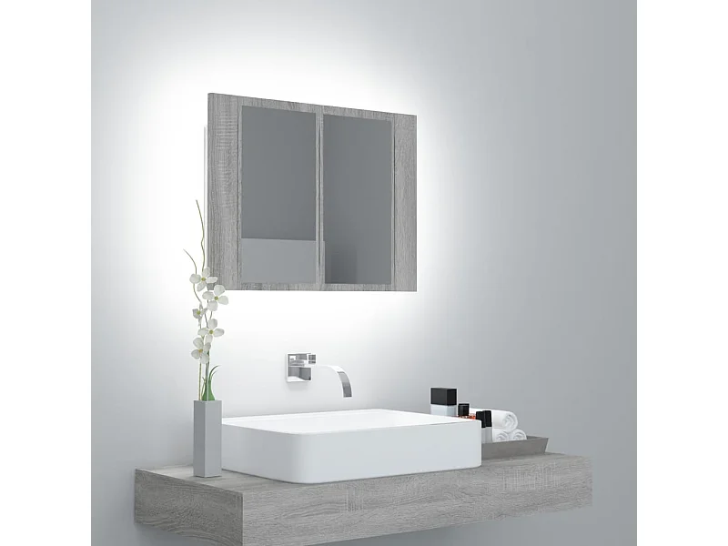 Armoire à miroir LED Sonoma gris 60x12x45 cm Bois d'ingénierie