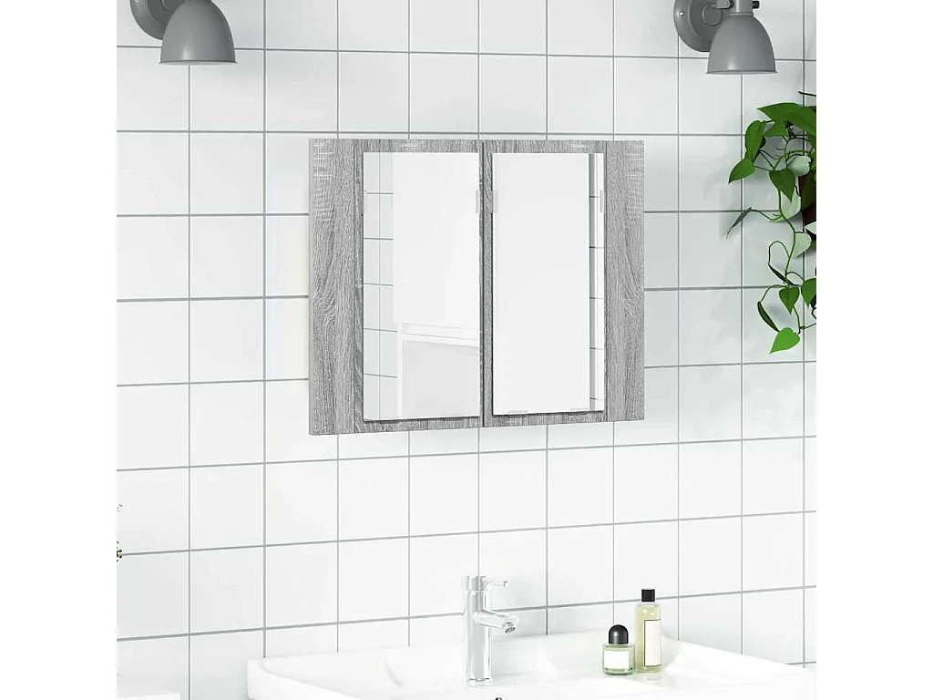 LED-Spiegelschrank Grau Sonoma 60x12x45 cm Holzwerkstoff