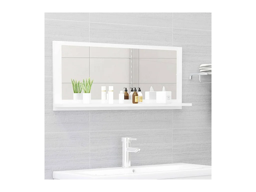 Miroir de salle de bain Blanc brillant Bois d’ingénierie