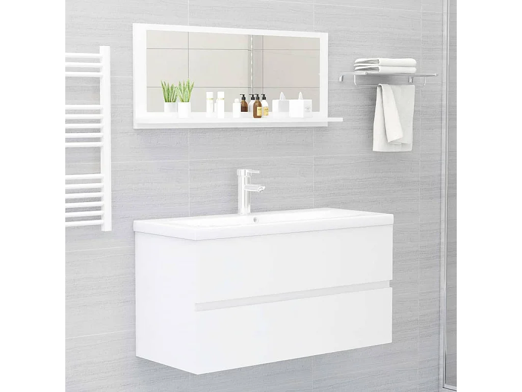 Miroir de salle de bain Blanc brillant Bois d’ingénierie