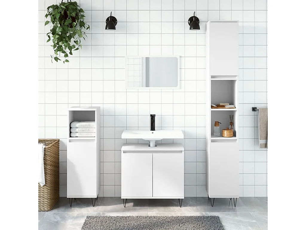 Set Mobili da Bagno 3 pz Bianco in Legno Multistrato