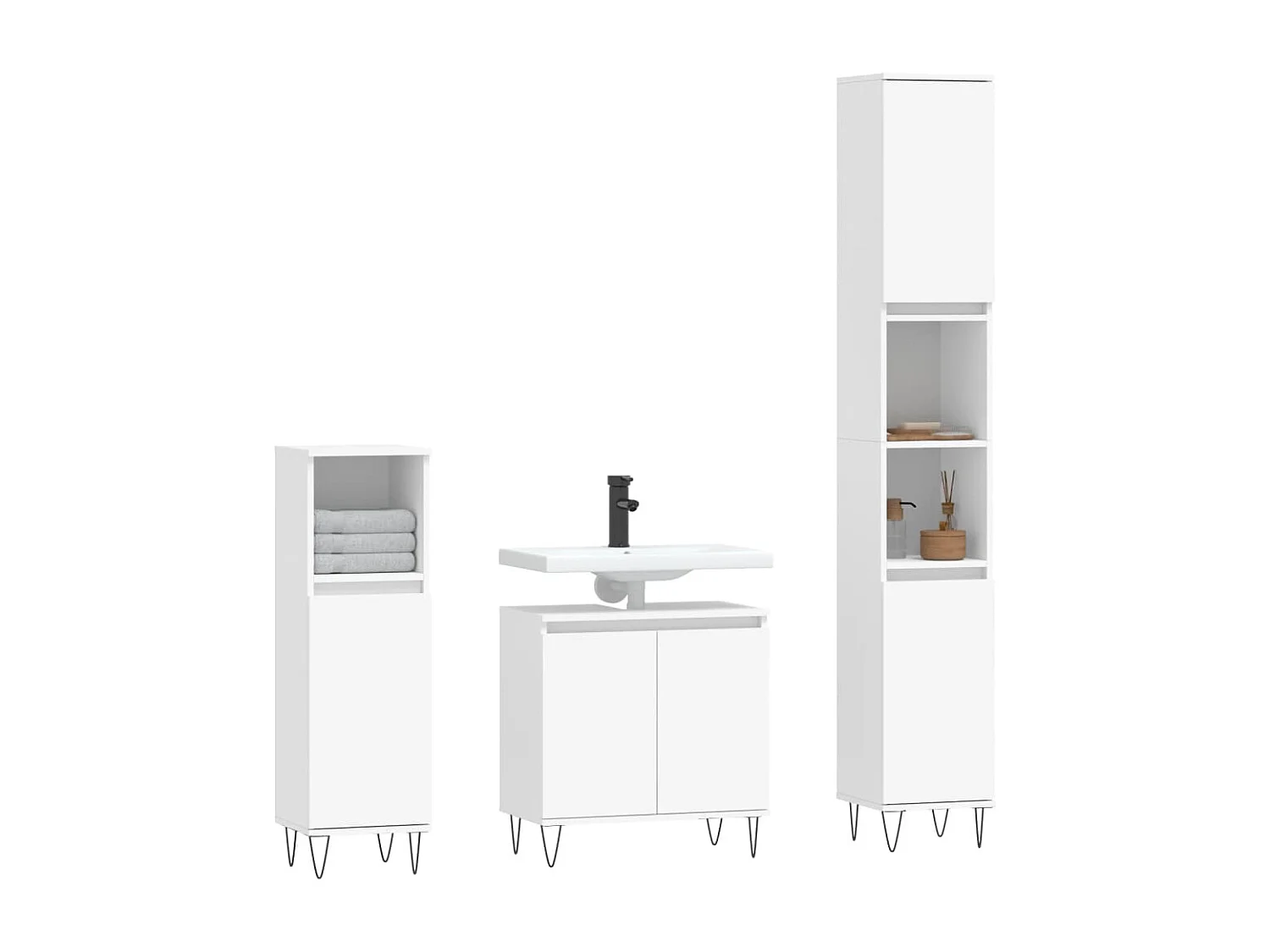 Set Mobili da Bagno 3 pz Bianco in Legno Multistrato