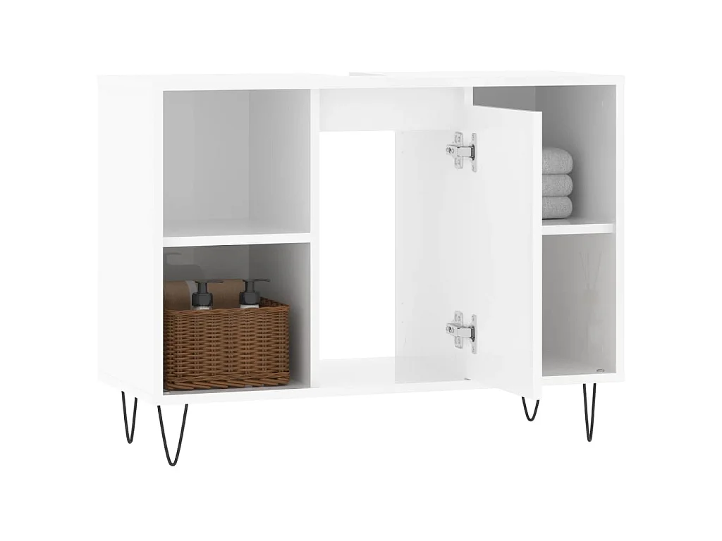 Armadietto Bagno Bianco Lucido 80x33x60cm in Legno Multistrato